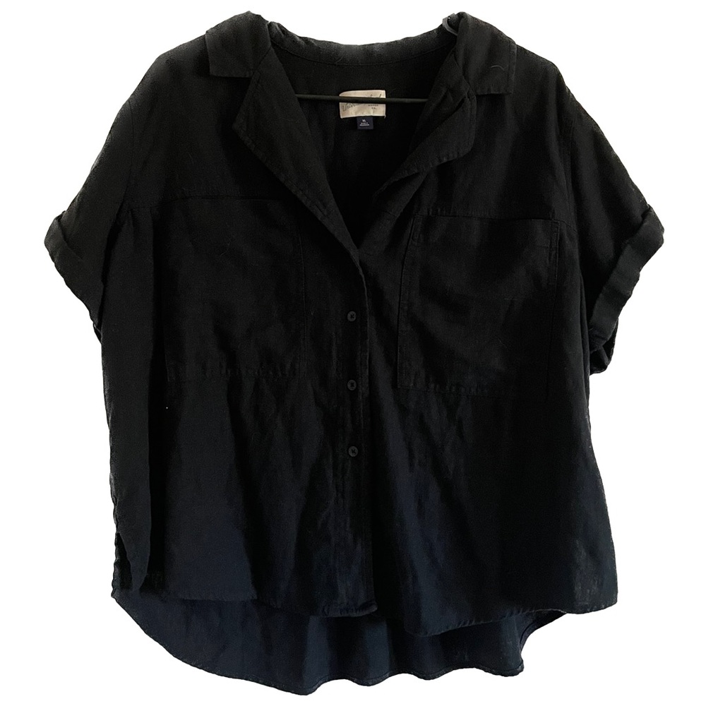 Women's Short Sleeve Button-Down Camp Shirt XL Linen Rayon Blend